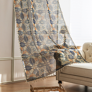 Rideaux transparents géométriques bohèmes 100% polyester-Design symétrique d'inspiration marocaine avec glands pour salon/chambre à coucher/balcon - Product Image 1