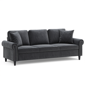 Dark Grey Velvet 3 Seater <b>Sofa</b> With Metal <b>Legs</b> Traditional Chesterfield Style Living Room Furniture - Product Image 1