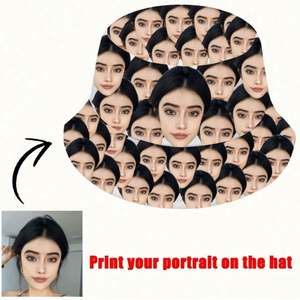 Sombrero de Pescador Ligero Personalizable, 1 Pieza, Impresión de Retrato Personalizado, Patrón de Corazones Aleatorios, Ropa Casual, Regalo, Tipo Dibujo Animado - Product Image 5