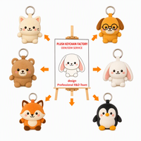 Porte-clés en peluche personnalisés OEM ODM, porte-clés animaux en peluche douce, 6 designs mignons : chat, chien, lapin, ours, renard, pingouin, vente en gros