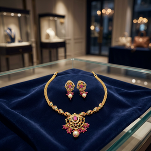 Colliers en gros plaqués or antique avec pierres CZ, style traditionnel, courts, pour femmes - Product Image 4