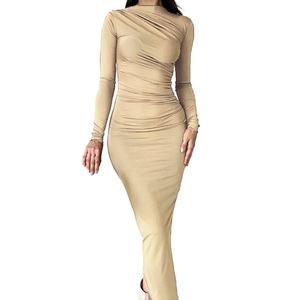 Robe Femme Automne Hiver Personnalisable OEM, Couleur Unie, Coupe Ajustée, Col Montant, Manches Longues, Tricotée, Style Simple et Naturel - Product Image 3