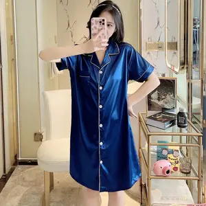 NANTEX Summer Ladies Girl Satin Nightdress Sleepwear Women Satin Sleep Shirt Top Night Shirts