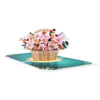 Kerajinan Tangan untuk Perayaan Ulang Tahun, Buket Bunga dengan Keranjang, Kartu Ucapan 3D Pop Up Custom, Hadiah untuk Hari Ibu dengan Amplop