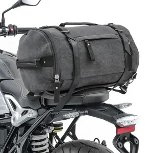 Waterproof Vintage Motor Bike Tail Bag Backpack Trunk Organizer Large Capacity Canvas Motorcycle Saddle Bag