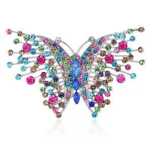 Модная креативная Посеребренная Брошь в виде бабочки, булавка для женщин, роскошная цветная брошь в виде насекомого со стразами