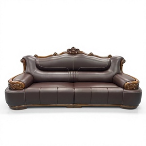 Juego de Sofás de Cuero PU de Estilo Europeo, Lujo Ligero, Madera Maciza Tallada a Mano, Muebles Duraderos para Apartamento y Villa - Product Image 1