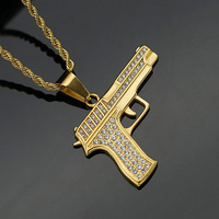 Collier de pistolet en acier inoxydable avec incrustation de zircon brillant personnalisé en gros pendentifs pour petit ami mari armée