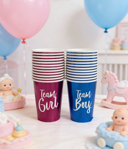 Confezione da 40 Bicchieri Metallizzati per Rivelazione del Sesso, Rosa e Blu, Squadra Ragazzo Squadra Ragazza, Bicchieri di Carta Usa e Getta per Decorazioni Festa Baby Shower - Product Image 1