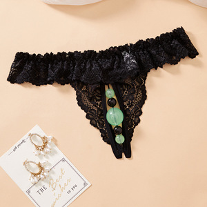 Ding Zhi Mei String sexy en dentelle avec perles, noir, accessoires intimes pour femmes, forme triangulaire confortable D827 - Product Image 2