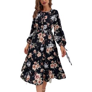 Robe à imprimé floral d'automne personnalisable pour femme, décontractée, à manches longues et col rond - Product Image 2