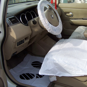 100 pièces couvercle de <span class=keywords><strong>volant</strong></span> de voiture, PE <span class=keywords><strong>jetable</strong></span>, avec élastique - Product Image 1