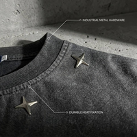 T-shirt personnalisé 280 GSM écologique à séchage rapide, dégradé, effet délavé minéral, pour homme, avec rivets étoiles, broderie textile et bords effilochés coupés à la main