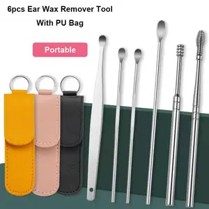 Groothandel Hoge Kwaliteit 6Pcs Ear Wax Cleaner Verwijdering Kit Rvs Spiraal Oor Pick Curette Oor Lepel Reiniging Tool