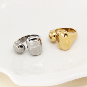 Anillo de Acero Inoxidable Pulido Ovalado con Apertura Chapado en Oro de 14K, Superficie Brillante, Anillo de Moda Unisex para <span class=keywords><strong>Boda</strong></span>, Compromiso, Aniversario, Regalo - Product Image 3