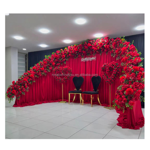 パーティーイベントステージの結婚式の装飾のための新しい20フィートホワイトゴールドメタル人工花アーチ結婚式のアーチ - Product Image 1