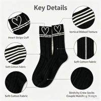 Vente en gros de chaussettes assorties pour couples, motif cœur noir et blanc, chaussettes en coton tricoté, chaussettes cadeau pour la Saint-Valentin, service personnalisé ODM