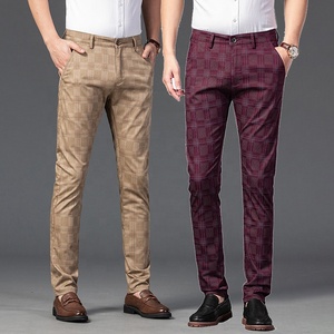 Mens Plaid Formal Dress Pants Stretch Skinny Checkered <strong>Golf</strong> <strong>Trousers</strong> Male Tartan Office Clothes Business Suit Tweed Pants - Product Image 1