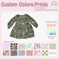 Robe à manches longues pour petites filles, imprimé floral vert, boutonnée sur le devant, jupe à volants avec poches, pour un usage quotidien en extérieur, OEM