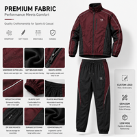 Survêtement Homme Personnalisé avec Logo OEM, Veste Zippée Bordeaux et Noir, Pantalon Jogger Colorblock avec Passepoil Blanc – Fournisseur en Gros pour Marques