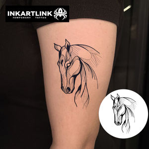 Autocollant Tatouage Personnalisé Tête de Cheval, Art Linéaire Géométrique Minimaliste, Motif Herbal, Semi-permanent 15 Jours, Art Corporel pour Bras et Épaule, Vente en Gros - Product Image 1