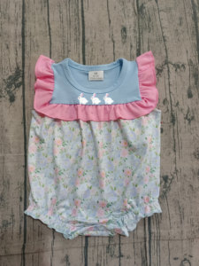 RTS - Mono de burbujas para bebé niña con bordado de conejo 'Él ha resucitado', 95% algodón, 5% elastano, con estampado floral, ropa casual de Pascua para recién nacido - Product Image 4
