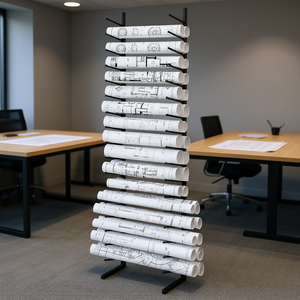 Étagère de rangement verticale en métal à 16 niveaux pour plans, support de présentation sur pied durable pour ateliers, design minimaliste - Product Image 2