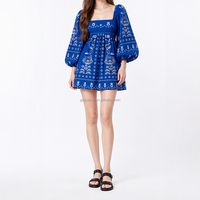 Robe décontractée à manches longues pour femme, style bohème, mini-jupe smockée à imprimé floral, collection automne-printemps, vente en gros personnalisée