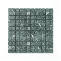 Lembaran Jaring Ubin Mosaik Persegi Marmer Hijau Tua 295x295mm Tebal 10mm Untuk Dekorasi Dinding dan Lantai Interior Kamar Mandi Dapur