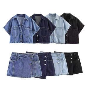 PB&ZA Donna 2024 Nuova Moda Estiva Camicette Corte in <span class=keywords><strong>Jeans</strong></span> Vintage Casual Maniche Corte in Denim Camicie Femminili Chic - Product Image 6