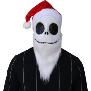 Máscara de Esqueleto de Santa Claus Navideña de Peluche, Media Cara, Barba Blanca, Gorro Rojo, Accesorio de Disfraz para Fiesta Navideña - Product Image 4