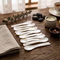 Cucharas de caviar de concha natural de nácar blanco de 7 cm con logotipo personalizado, exquisitas cucharas de cocina artesanales.