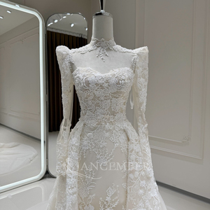 Xx103 Elegant Modern <b>Wedding</b> <b>Dress</b> Sweetheart Neck Backless <b>Long</b> <b>Sleeve</b> 3D Floral Lace Applique Ball Gown Chapel Train - Product Image 5