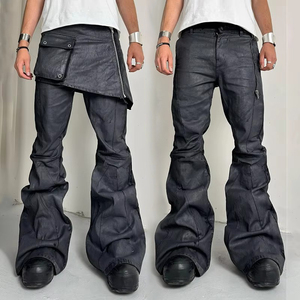 Pantaloni <span class=keywords><strong>Cargo</strong></span> da Uomo YSJY in Morbida Pelle Nera con Logo Personalizzato, Vestibilità <span class=keywords><strong>Slim</strong></span> Casual da Moto con Tasche - Product Image 1