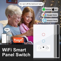 Interrupteur mural à commande à distance WiFi 1 gang avec prise américaine Tuya Smart Life Interrupteur tactile en verre à angle droit Compatible avec Alexa