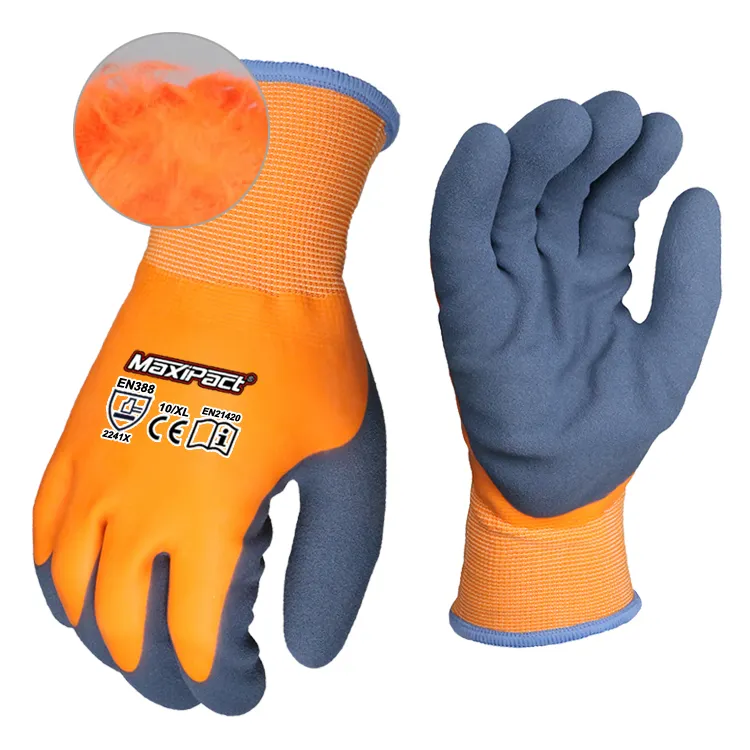 MaxiPact Ready to Ship Guantes de invierno térmicos de trabajo de seguridad cálidos impermeables recubiertos de arena de látex