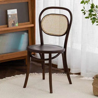 Chaise de salle à manger vintage en bois massif, style campagnard américain du milieu du siècle, dossier en osier, revêtement en vigne, rembourrage doux