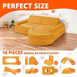 Canapé modulaire en mousse convertible créatif pour enfants, 16 pièces, pour garçons et filles, pour salle de jeux et chambre à coucher - Product Image 4