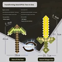 My World LED Diamond Light Sound Sword Pickaxe Deux-en-Un Plastique Transformable Arc Enchanté Flèche Arme Couteau Modèle