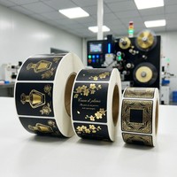 Rouleau d'étiquettes autocollantes pour parfum, personnalisées, en feuille d'or noir métallique, circulaires, luxueuses, élégantes, pour flacon de parfum, motif floral rose, ensemble de décalcomanies françaises