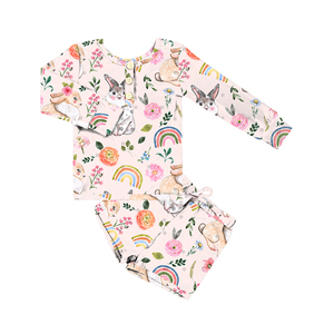 TZ-456-WXI Ropa de día para bebés recién nacidos, ropa de primavera, camiseta para niña y niño, pantalones con 3 botones, conjunto de 2 piezas - Product Image 2