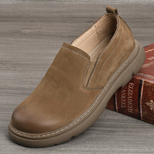 Mocassins en cuir véritable à bout rond, semelle extérieure en caoutchouc, semelle intermédiaire en EVA, chaussures décontractées pour hommes, confort estival - Product Image 1