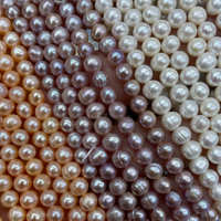 Perles d'eau douce naturelles semi-finies, presque rondes, de 5-6 mm, percées sur le côté, pour la création de bijoux DIY