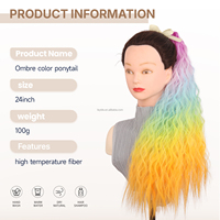 Queue de cheval synthétique ondulée colorée en fibre haute température, 24 pouces, effet vague d'eau, avec ruban, pour usage quotidien, pour filles