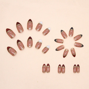 Ongles Chic Forme Amande 24 Pièces Léopard & Ligne Dorée <span class=keywords><strong>French</strong></span> Manucure Press-on Élégante Nude Professionnelle pour Vente en Gros - Product Image 2