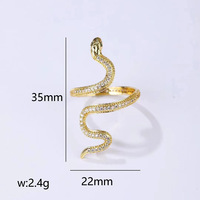 Cincin jari trendi cantik pabrik cincin terbuka ular Zircon Set mikro mode dapat disesuaikan berlapis emas 14K