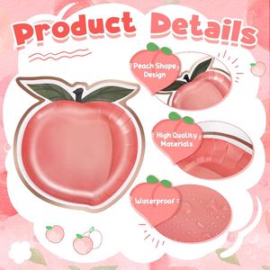 Platos de Papel Desechables de 7 Pulgadas con Borde Dorado y Diseño de Duraznos, Estilo Moderno, Más Vendidos, para Fiestas de Té y Decoraciones - Product Image 3