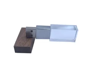 Chiavette USB regali di nozze romantici realizzati in legno e cristallo, Flash USB trasparente con logo Laser, opera d'arte gratuita Crystal USB 8 GB