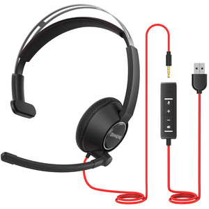 BINNUNE BH02 Auriculares con cable de una sola oreja con micrófono USB/3,5 mm para Call Center, oficina, PC, portátil, juegos - Product Image 6