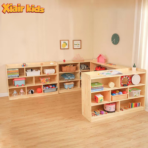 Armadio Portaoggetti in Legno <span class=keywords><strong>Montessori</strong></span> per Asilo, Mobili per Scuola Materna, Scaffale Portaoggetti a Tre Ripiani, Organizzatore per Giocattoli, Armadietti Prescolari - Product Image 1